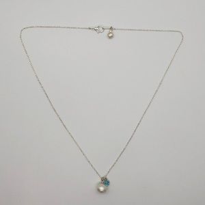 Freshwater pearl & Aquamarine silver necklace